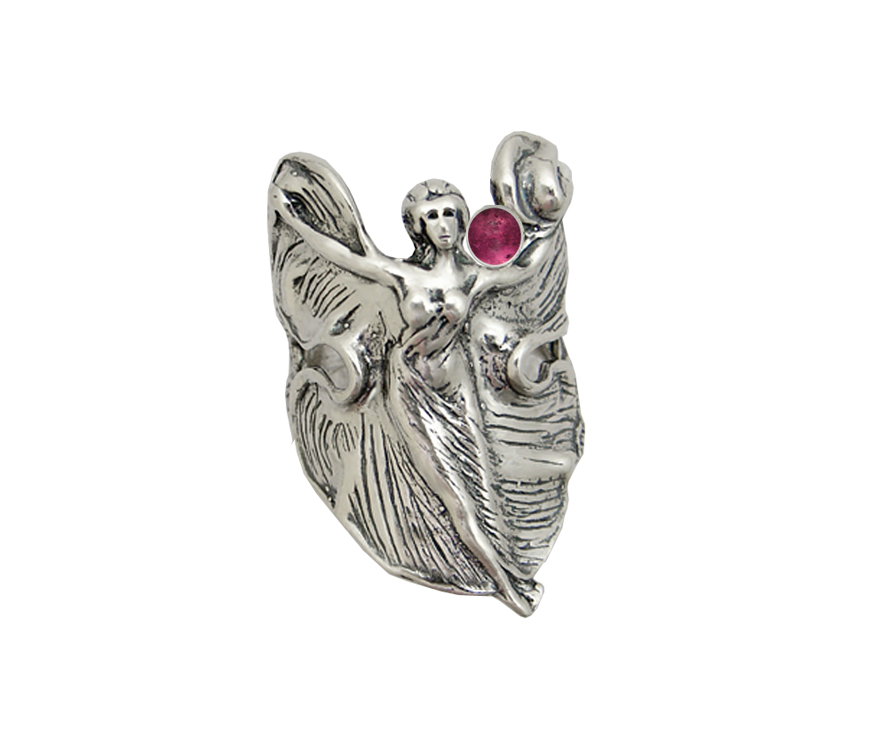 Sterling Silver Dancing Woman Maiden Ring With Pink Tourmaline Size 5